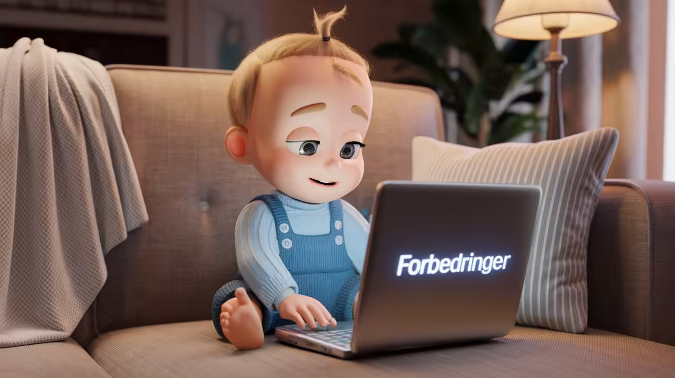 AI-genereret billede af et barn med en bærbar computer, der viser forbedringer