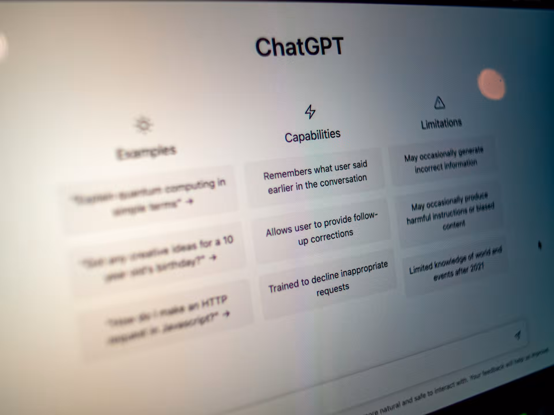 ChatGPT’s startskærm på en computerskærm